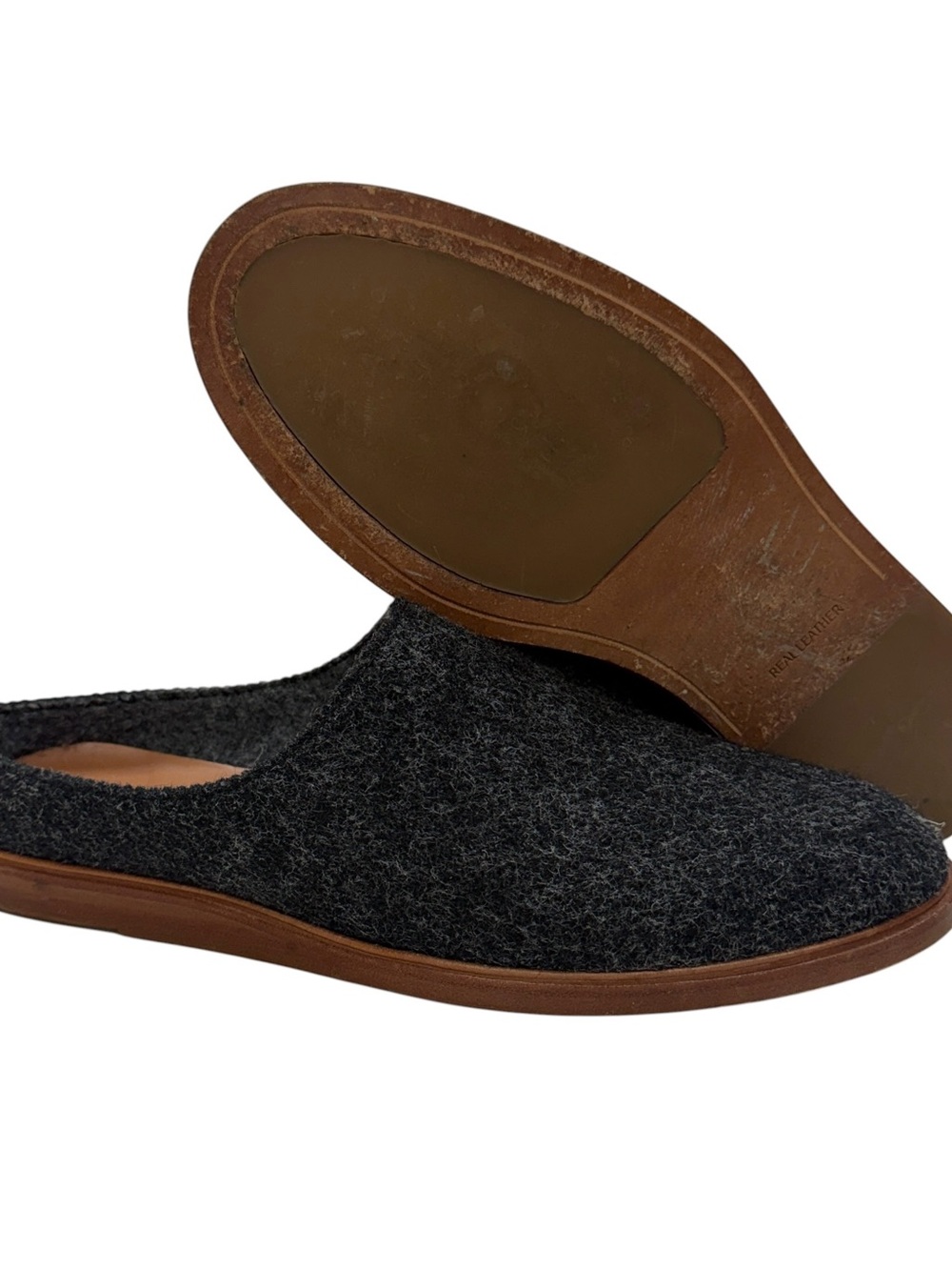 RHODES Wool House Shoes Mens 9 Grey Leather Slip On Mule Clog Slipper Huckberry